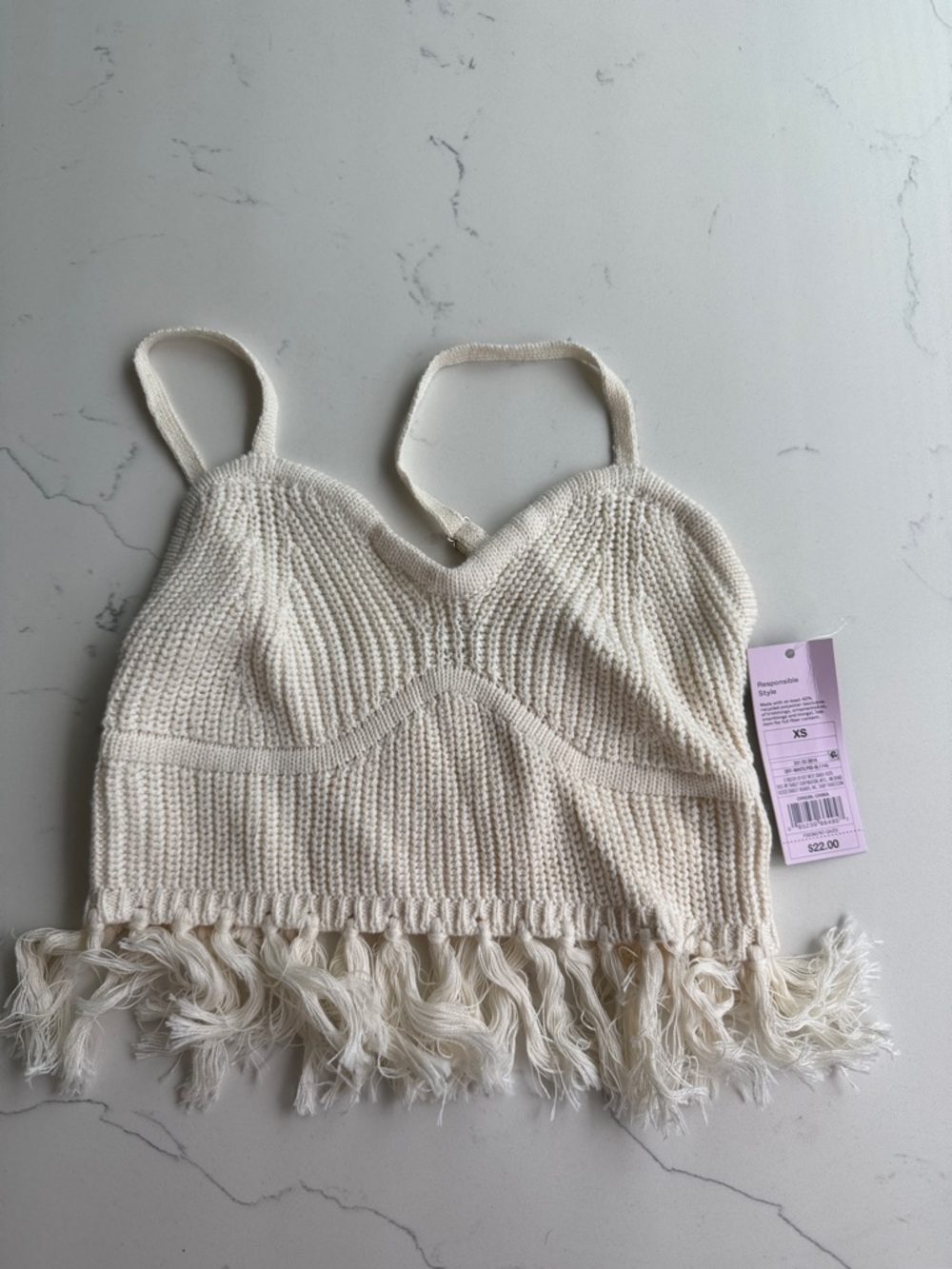 wild fable Cream Knit Fringe Crop Cami